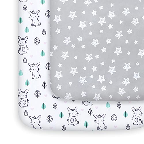 Moonsea Pack and Play Sheets with Stars Bunny Pattern