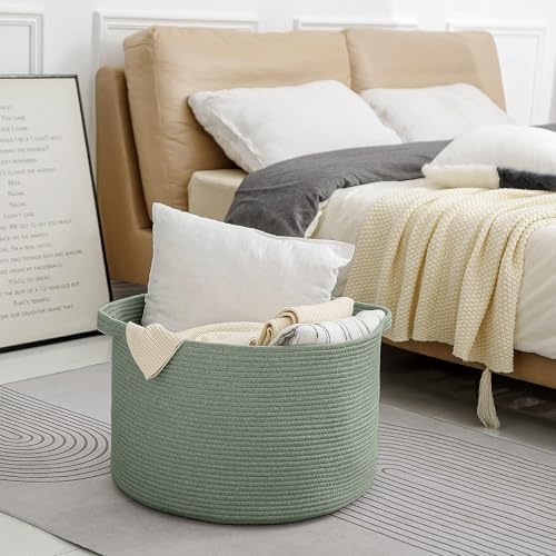 Extra Large Green Woven Basket for Blankets and Toys
