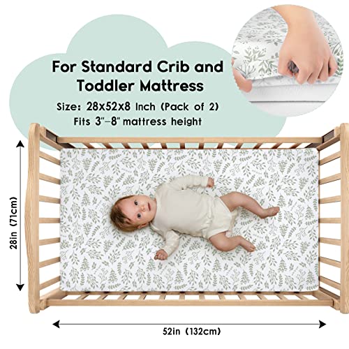 Yoofoss Crib Sheets 2 Pack Green Leaf Microfiber