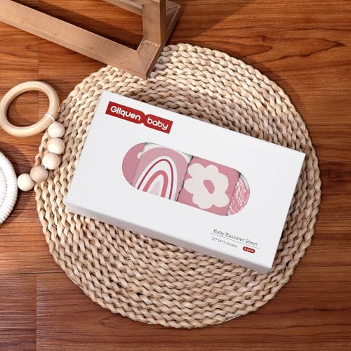 GLLQUEN Baby Bassinet Sheets 4 Pack - Soft Breathable Elastic Fitted Mattress Cover