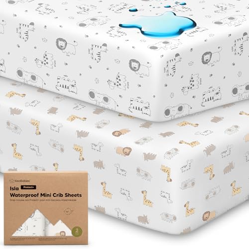 KeaBabies 2-Pack Waterproof Pack and Play Sheets - 38 x 26 Viscose Bamboo