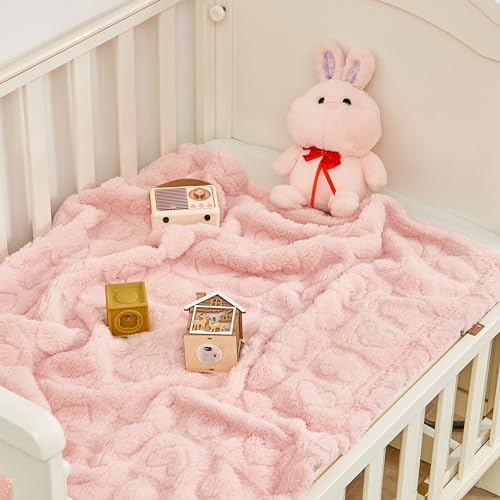 Yurhap Fleece Baby Blanket Heart Checkered 3040 Light Pink