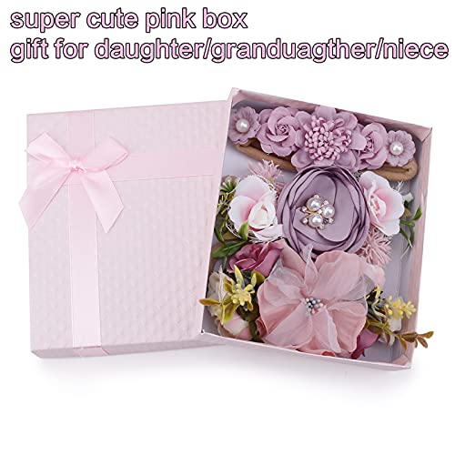 Baby Girl Headbands with Flowers and Rhinestones 3pcs