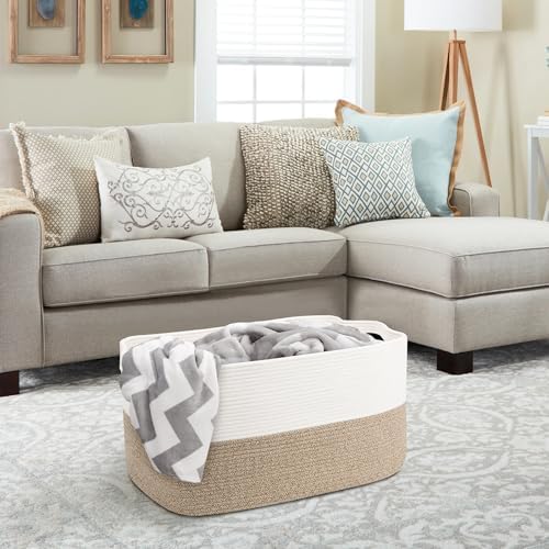MEGASKET Cotton Rope Storage Basket for Living Room and Kids Room