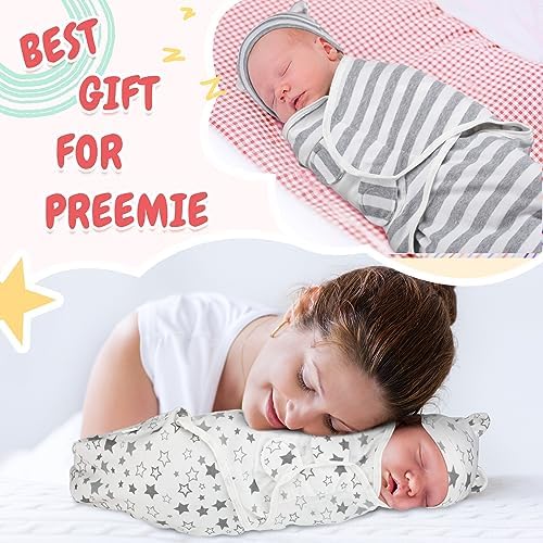 Buryeah 4 Pack Preemie Swaddle Blanket Set with Hat