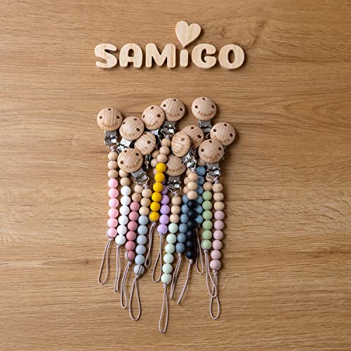 SAMiGO Pacifier Clips 2 Pack - Blue Gray Baby Binky Holders