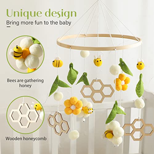 Boho Bee Flower Crib Mobile for Boys Girls - Soft Sound Sleep Aid