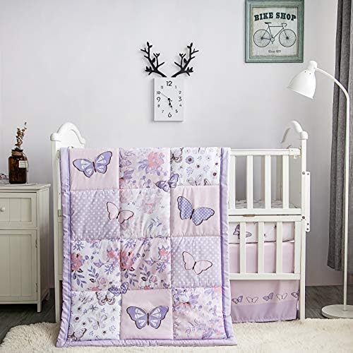 La Premura 3-Piece Purple Butterfly Crib Bedding Set for Girls