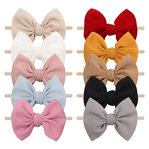 YanJie 45 Nylon Bow Headbands for Baby Girls - 10 Pieces