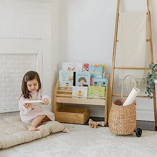 Montessori Bookshelf for Toddler Natural Wooden Storage Shelf