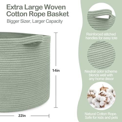 Extra Large Green Woven Basket for Blankets and Toys