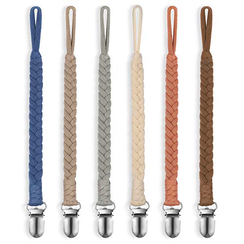 Pacifier Clip for Boys and Girls 6 Pack Universal Braided Holder