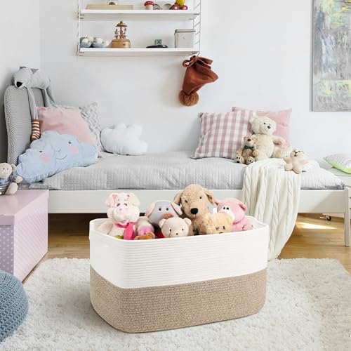 MEGASKET Cotton Rope Storage Basket for Living Room and Kids Room