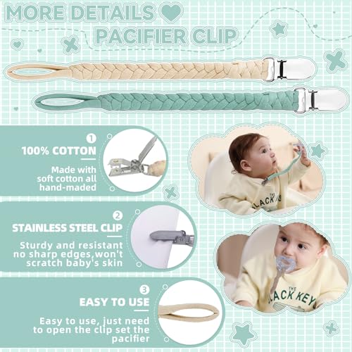 4 Pcs Pacifier Clips Braided Handmade for Babies
