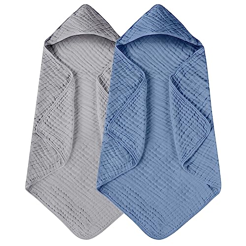 Yoofoss 2 Pack Hooded Baby Towels - 32x32 Inch Organic Muslin