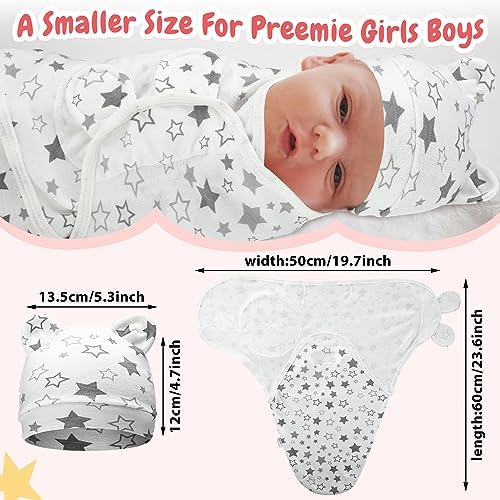 Buryeah 4 Pack Preemie Swaddle Blanket Set with Hat