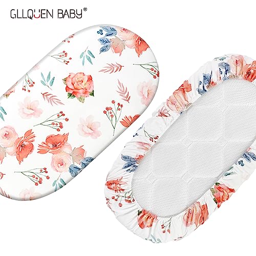 GLLQUEN Baby Bassinet Sheets 4 Pack Floral Pattern