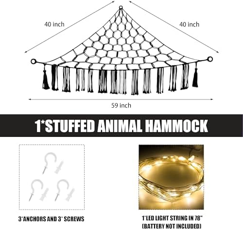 Stuffed Animal Hammock with LED Light - Kids Room Decor