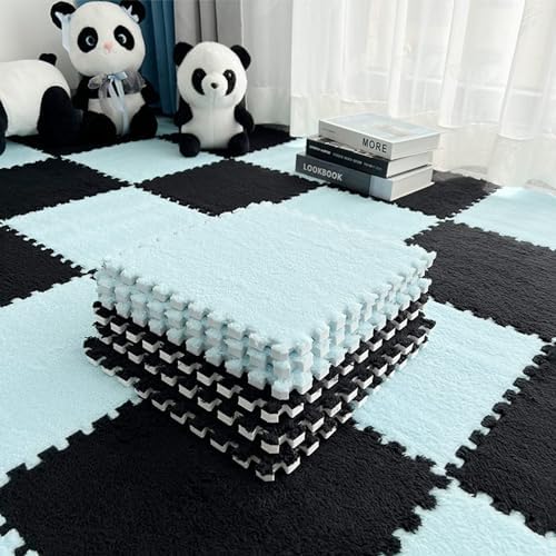12 Pcs Shaggy Foam Carpet Tiles - 12 x 12 SkyBlue 1
