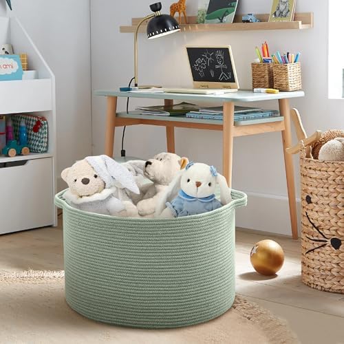 Extra Large Green Woven Basket for Blankets and Toys