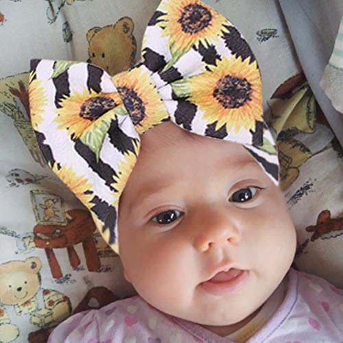 YanJie Baby Girls Headband with Bow Sunflower Printed Wide Elastic Headwrap 2 Count