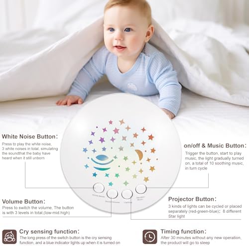 Wiqins Baby Sleep Soother with Cry Sensor and Dinosaur Night Light