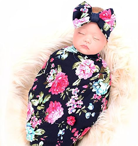 Galabloomer Flower Print Receiving Blanket Set Navy Blue Rose